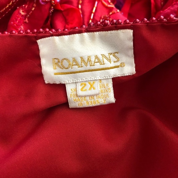 Roaman's Vintage Red Silk Beaded Sequin Rhinestone Blazer 2X - Picture 15 of 16